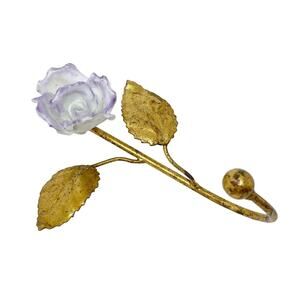 Vintage White Rose Gold Brass Metal Leaf Wall Hook 5 1/2 Inch Gallery Floral Key